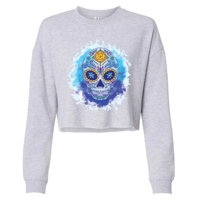 Sugar Skull Watercolor Cropped Pullover Crew