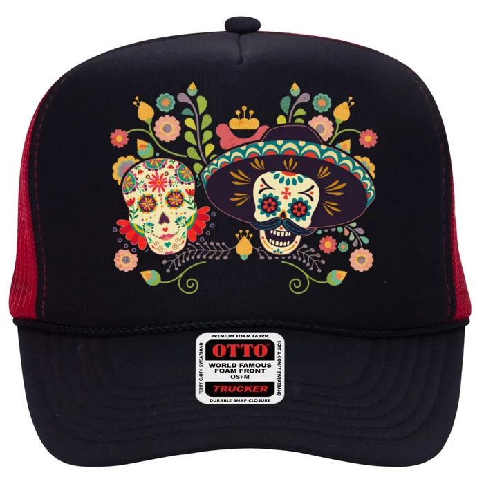 Sugar Skulls Day of the Dead High Crown Mesh Trucker Hat