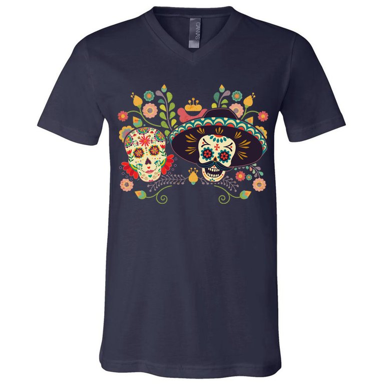 Sugar Skulls Day of the Dead V-Neck T-Shirt