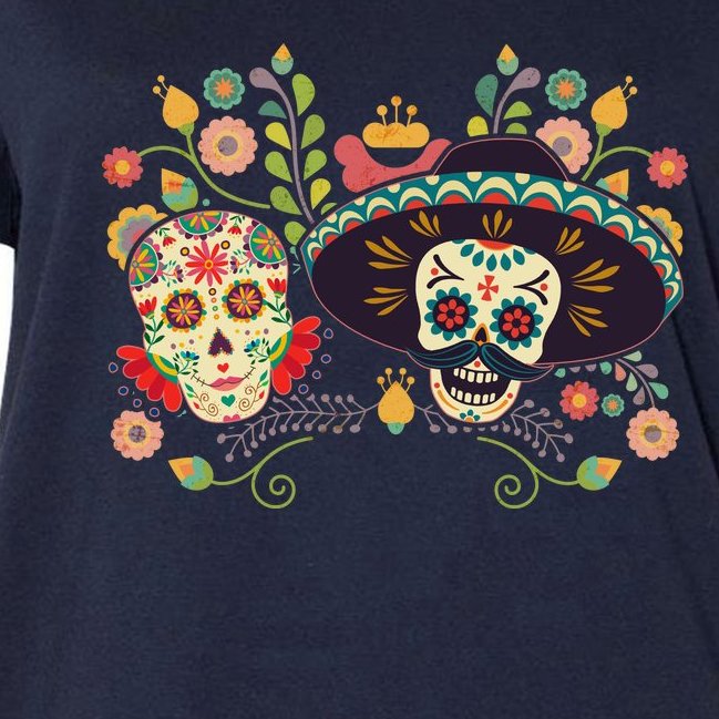 Sugar Skulls Day of the Dead Women's V-Neck Plus Size T-Shirt