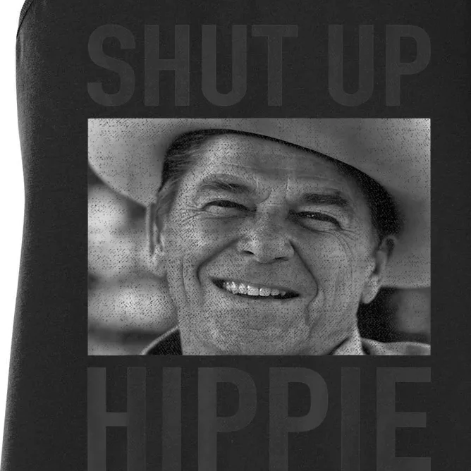 Shut Up Hippie Ronald Reagan Anti Liberal Republican Women's Racerback Tank