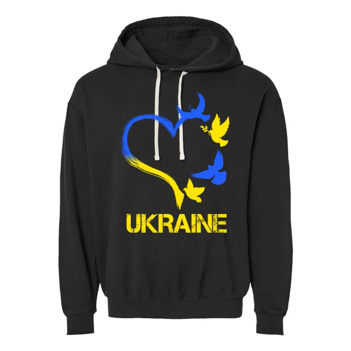 Support Ukraine Heart Doves Garment-Dyed Fleece Hoodie