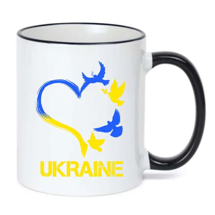 Support Ukraine Heart Doves Black Color Changing Mug