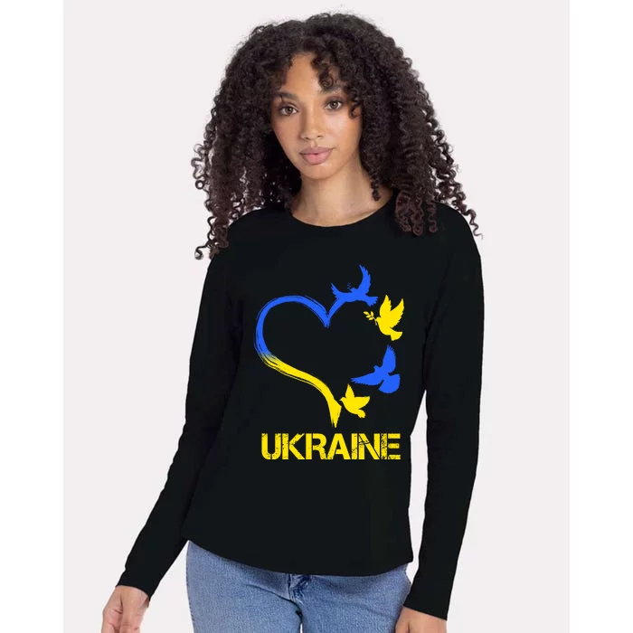 Support Ukraine Heart Doves Womens Cotton Relaxed Long Sleeve T-Shirt