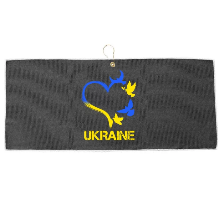 Support Ukraine Heart Doves Large Microfiber Waffle Golf Towel