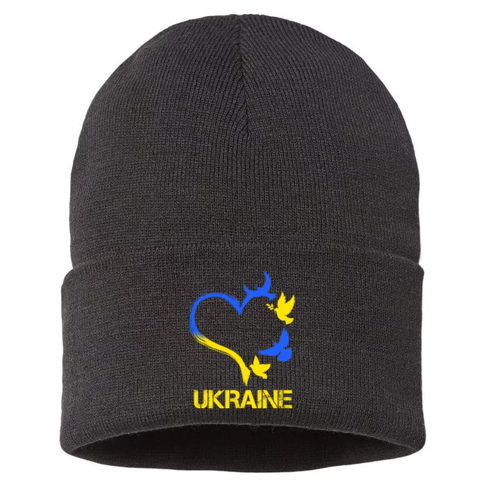 Support Ukraine Heart Doves Sustainable Knit Beanie