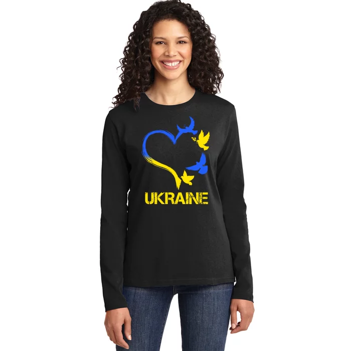 Support Ukraine Heart Doves Ladies Long Sleeve Shirt