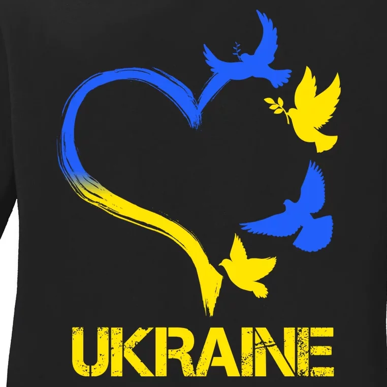 Support Ukraine Heart Doves Ladies Long Sleeve Shirt