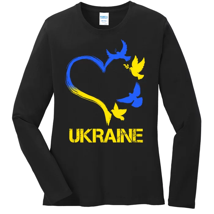 Support Ukraine Heart Doves Ladies Long Sleeve Shirt