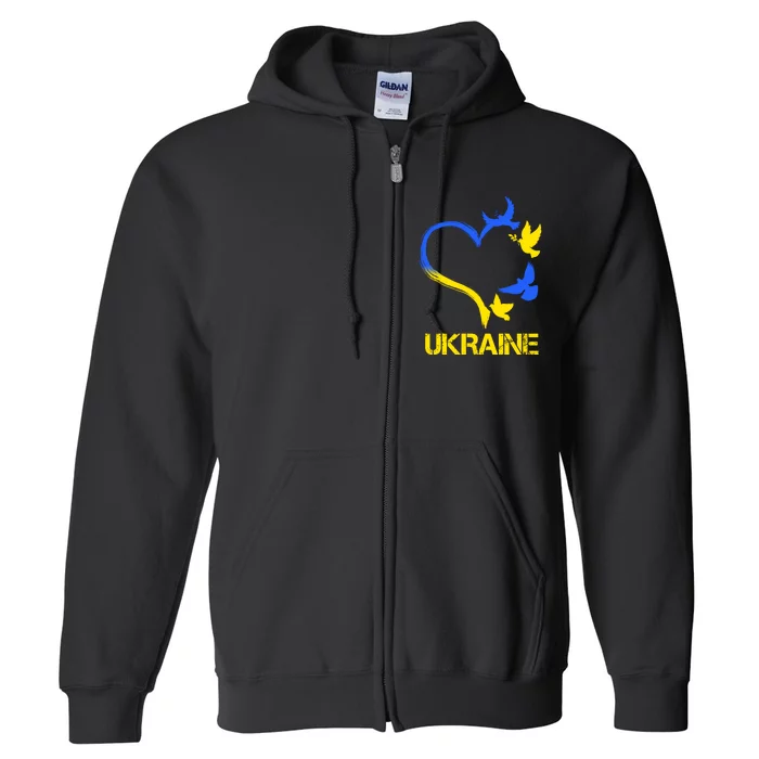 Support Ukraine Heart Doves Full Zip Hoodie