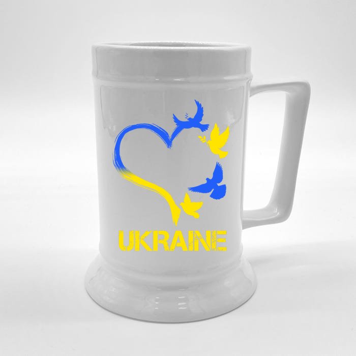 Support Ukraine Heart Doves Front & Back Beer Stein