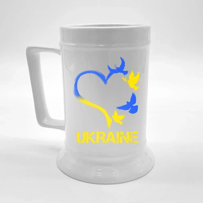 Support Ukraine Heart Doves Front & Back Beer Stein