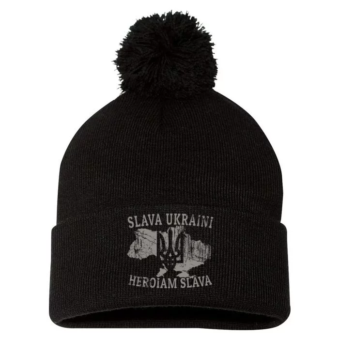 Slava Ukraini Heroiam Slava Glory To Heroes Glory To Ukraine Pom Pom 12in Knit Beanie