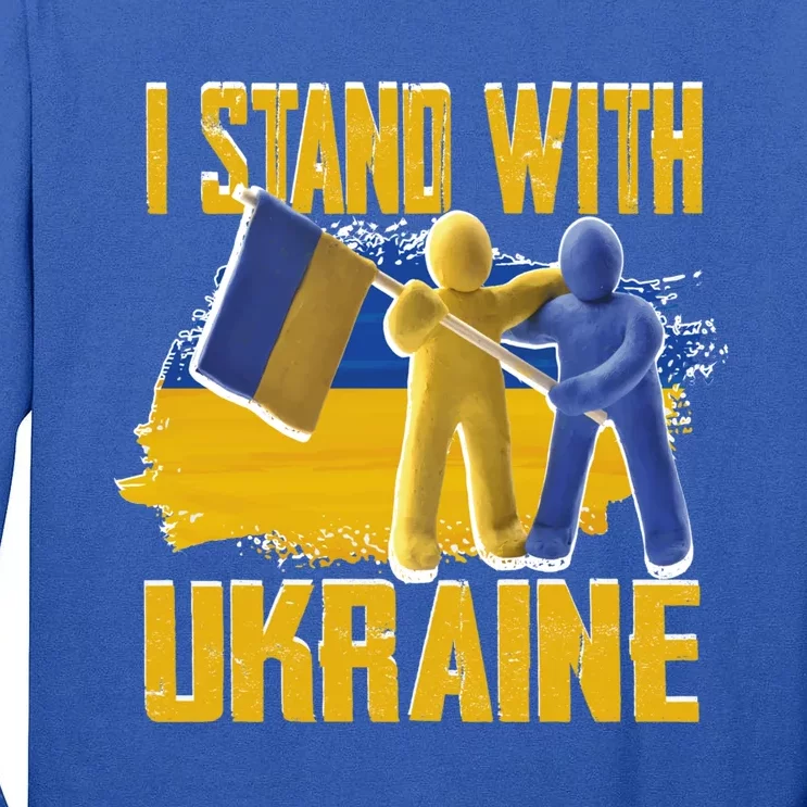 Support Ukraine I Stand With Ukraine Ukrainian Flag Clays Gift Tall Long Sleeve T-Shirt