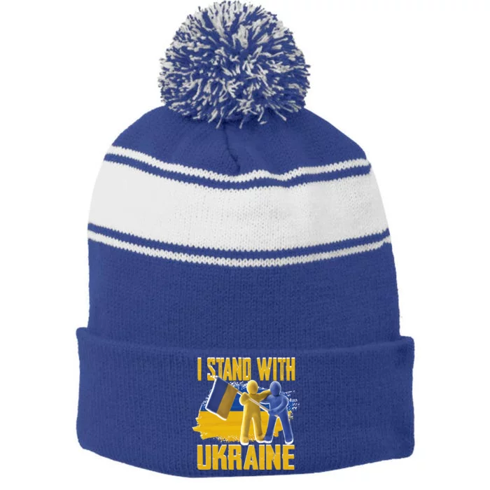 Support Ukraine I Stand With Ukraine Ukrainian Flag Clays Gift Stripe Pom Pom Beanie