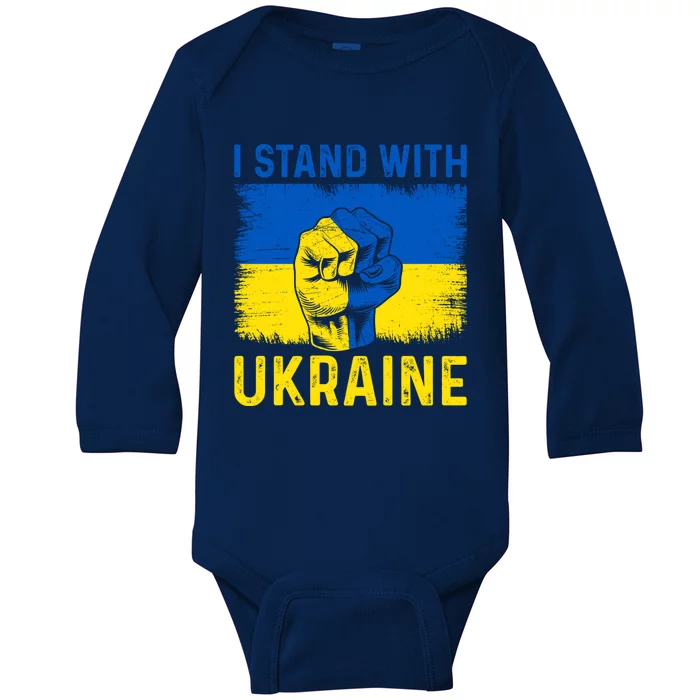 Support Ukraine I Stand With Ukraine Ukrainian Flag Gift Baby Long Sleeve Bodysuit