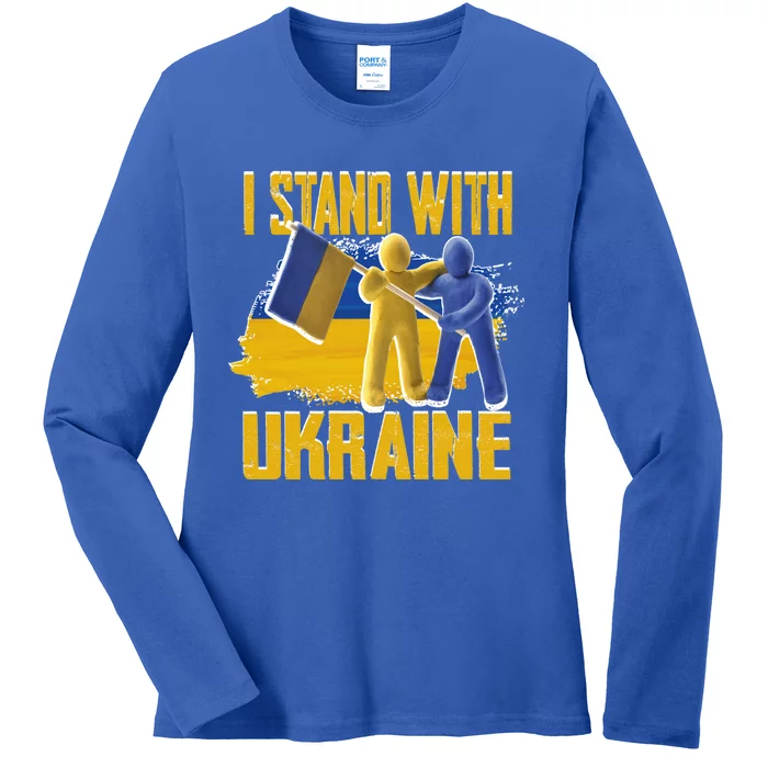 Support Ukraine I Stand With Ukraine Ukrainian Flag Clays Funny Gift Ladies Long Sleeve Shirt