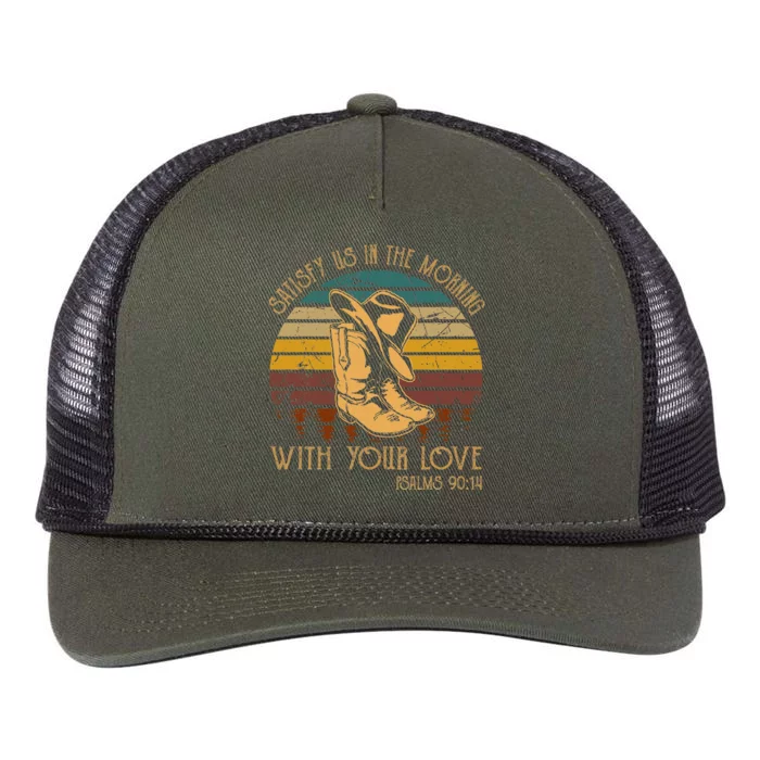 Satisfy Us In The Morning With Your Love Psalm 9014 Cowboy Retro Rope Trucker Hat Cap