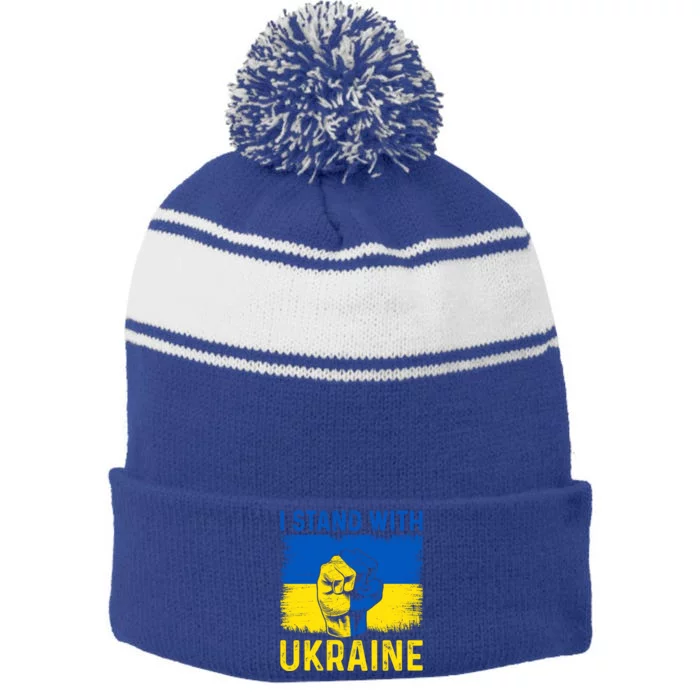 Support Ukraine I Stand With Ukraine Ukrainian Flag Gift Stripe Pom Pom Beanie