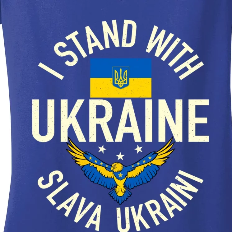 Support Ukraine I Stand With Ukraine Ukrainian Flag Patriot Funny Gift Women's V-Neck T-Shirt