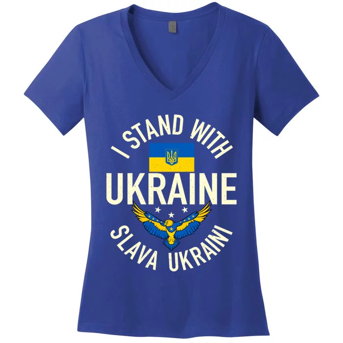 Support Ukraine I Stand With Ukraine Ukrainian Flag Patriot Funny Gift Women's V-Neck T-Shirt