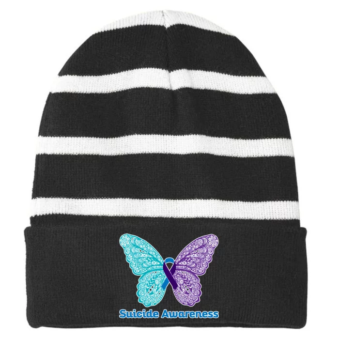 Suicide Awareness Striped Beanie with Solid Band