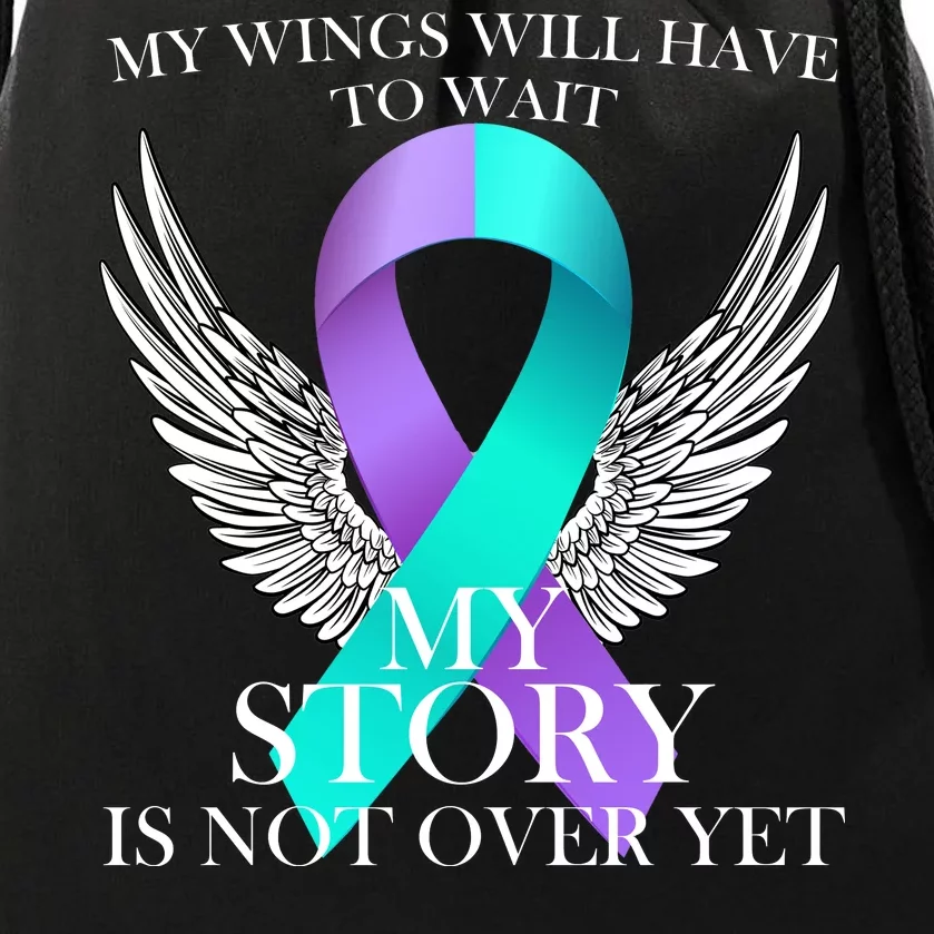 Suicide Prevention Angel Wings Ribbon Drawstring Bag