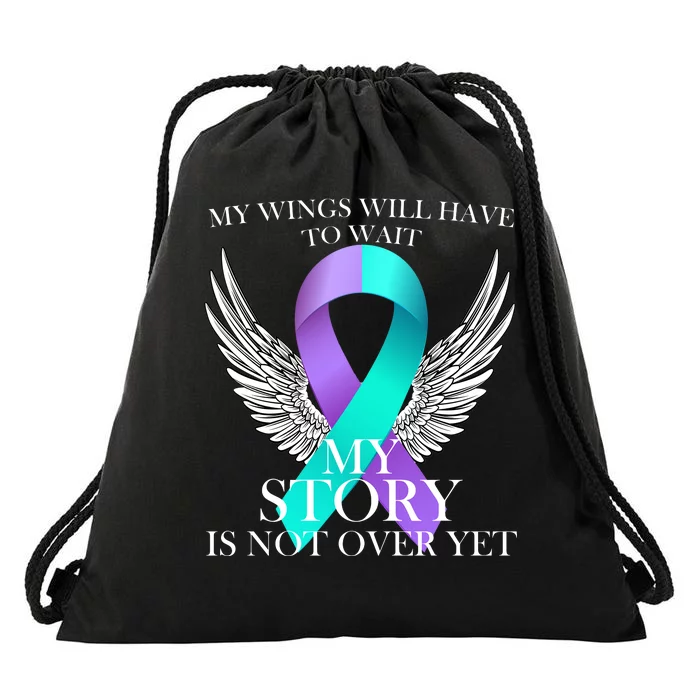 Suicide Prevention Angel Wings Ribbon Drawstring Bag