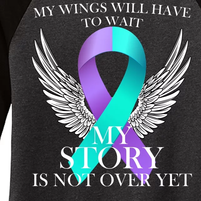 Suicide Prevention Angel Wings Ribbon Women's Tri-Blend 3/4-Sleeve Raglan Shirt