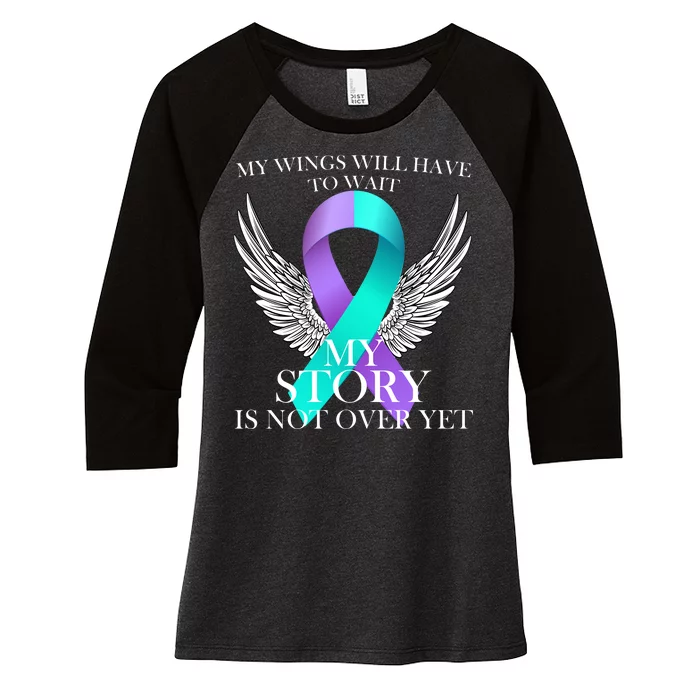 Suicide Prevention Angel Wings Ribbon Women's Tri-Blend 3/4-Sleeve Raglan Shirt