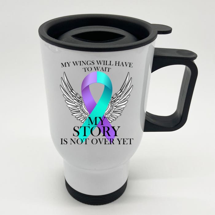 Suicide Prevention Angel Wings Ribbon Front & Back Stainless Steel Travel Mug