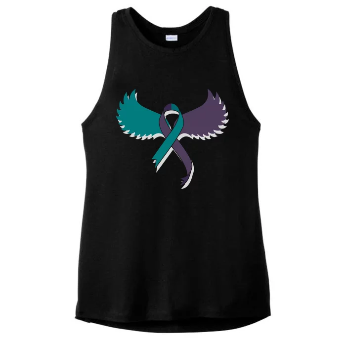 Suicide Prevention Angle Wings Awareness Ribbon Ladies Tri-Blend Wicking Tank