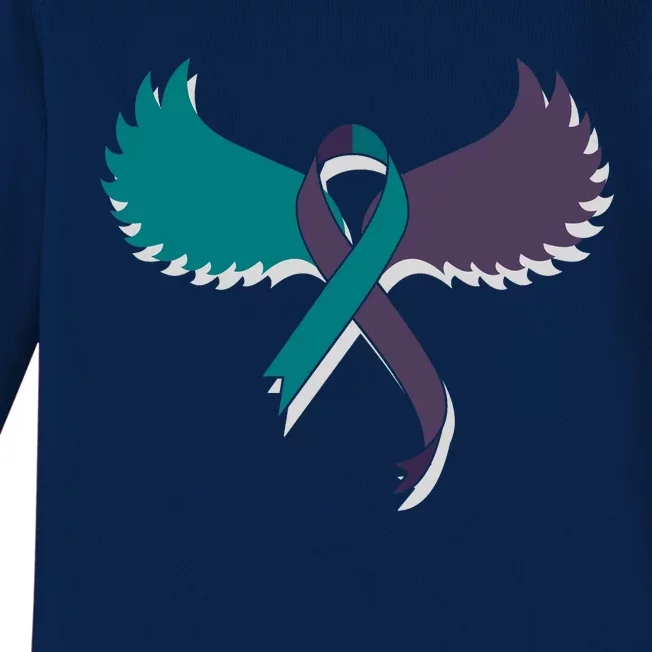 Suicide Prevention Angle Wings Awareness Ribbon Baby Long Sleeve Bodysuit