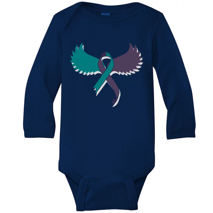 Suicide Prevention Angle Wings Awareness Ribbon Baby Long Sleeve Bodysuit