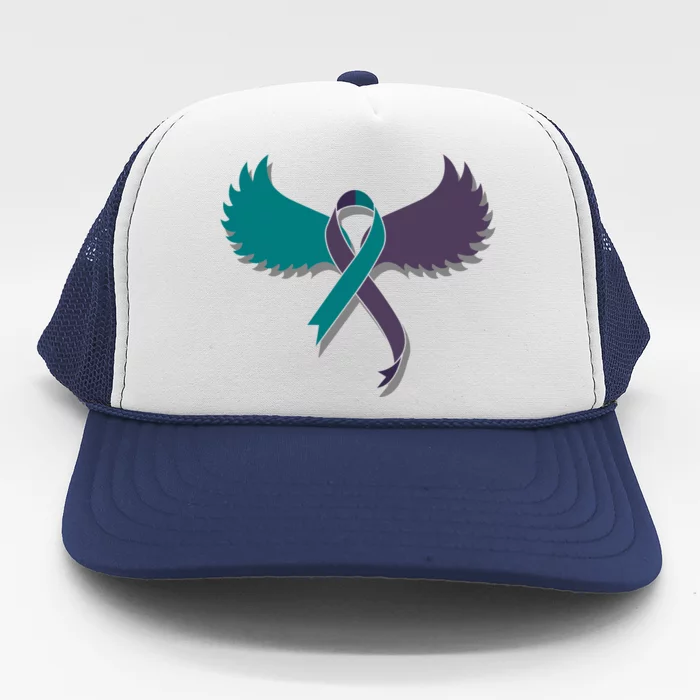 Suicide Prevention Angle Wings Awareness Ribbon Trucker Hat