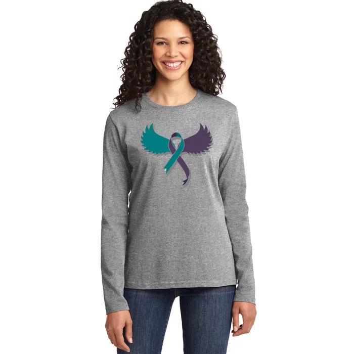 Suicide Prevention Angle Wings Awareness Ribbon Ladies Long Sleeve Shirt