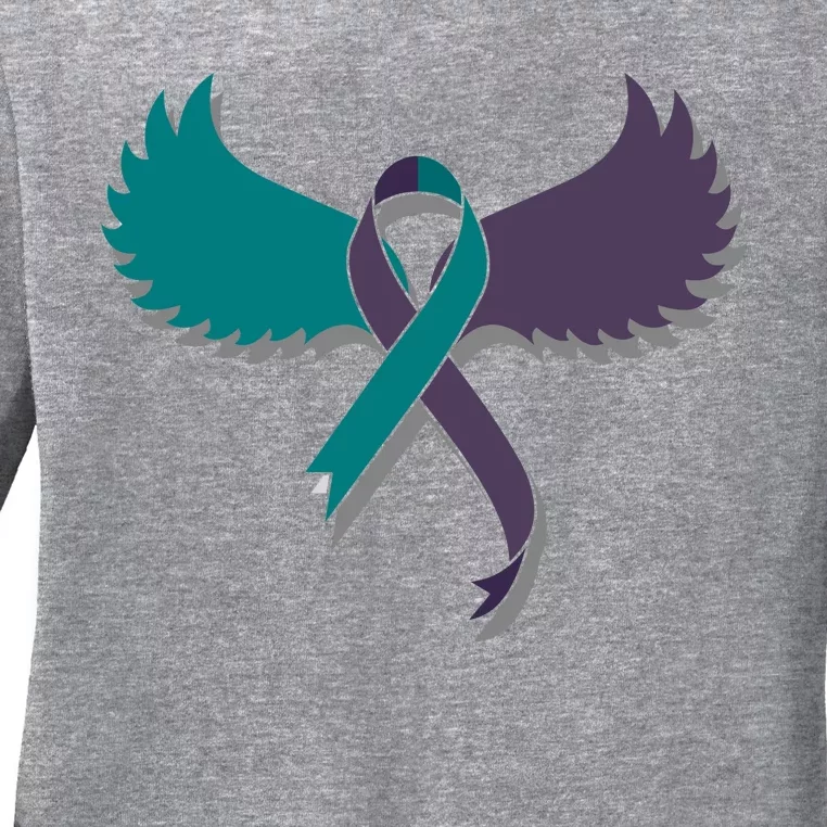 Suicide Prevention Angle Wings Awareness Ribbon Ladies Long Sleeve Shirt