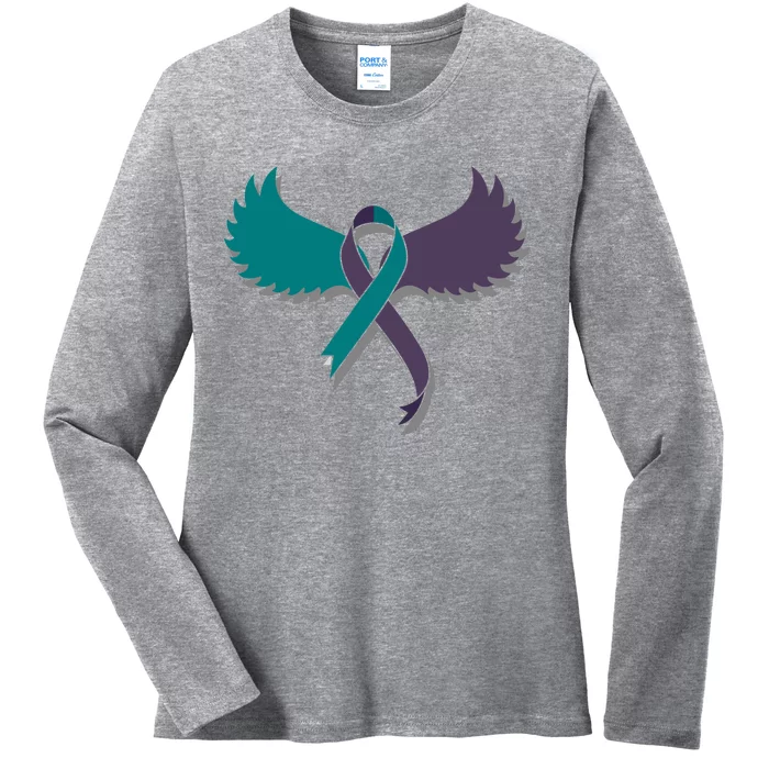 Suicide Prevention Angle Wings Awareness Ribbon Ladies Long Sleeve Shirt