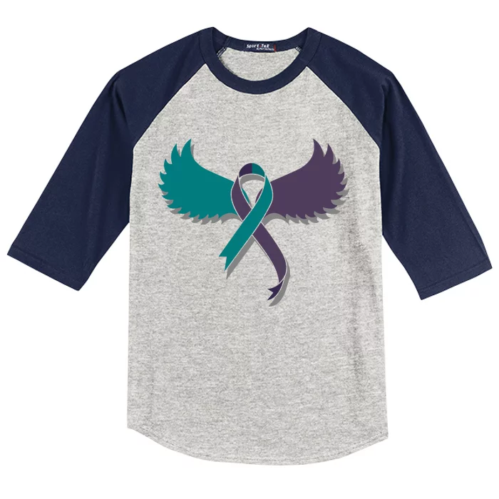 Suicide Prevention Angle Wings Awareness Ribbon Kids Colorblock Raglan Jersey