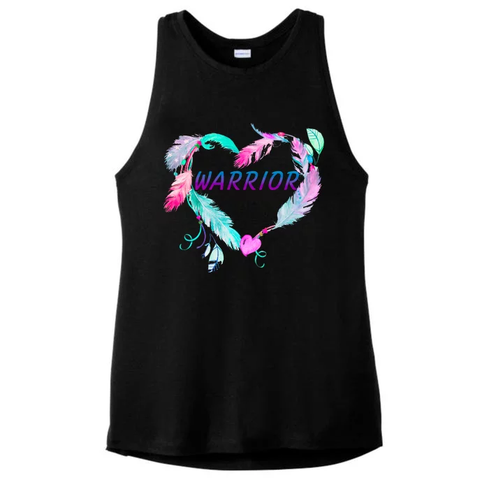 Suicide Prevention Warrior Feather Heart Support Ladies Tri-Blend Wicking Tank