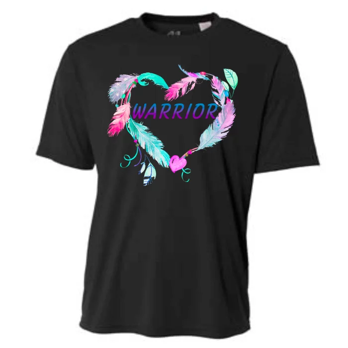 Suicide Prevention Warrior Feather Heart Support Cooling Performance Crew T-Shirt