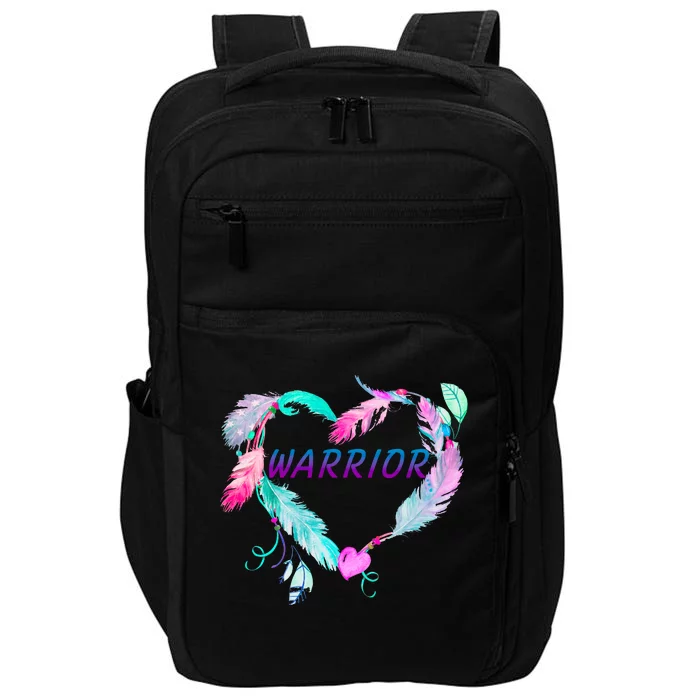 Suicide Prevention Warrior Feather Heart Support Impact Tech Backpack