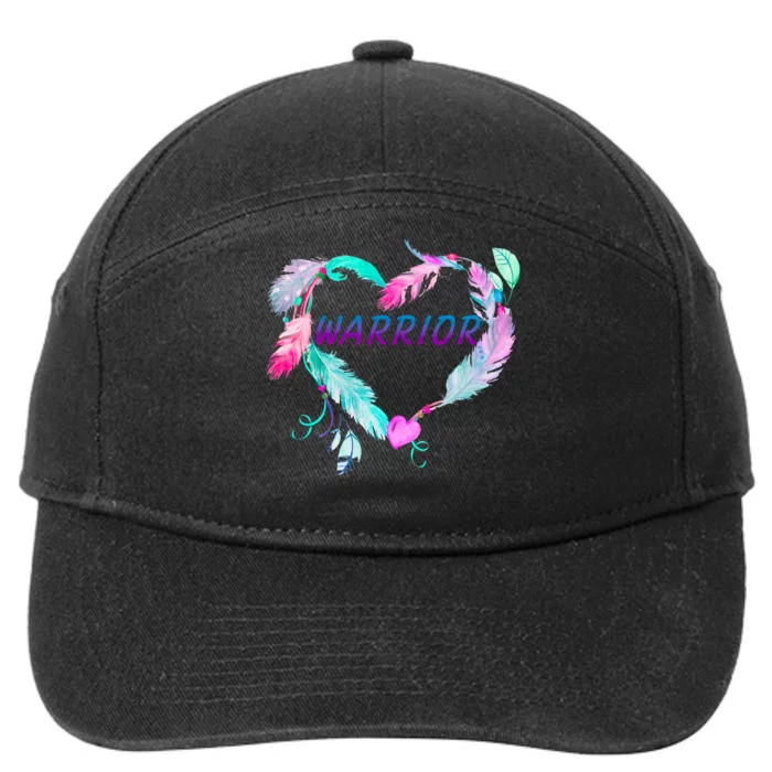 Suicide Prevention Warrior Feather Heart Support 7-Panel Snapback Hat