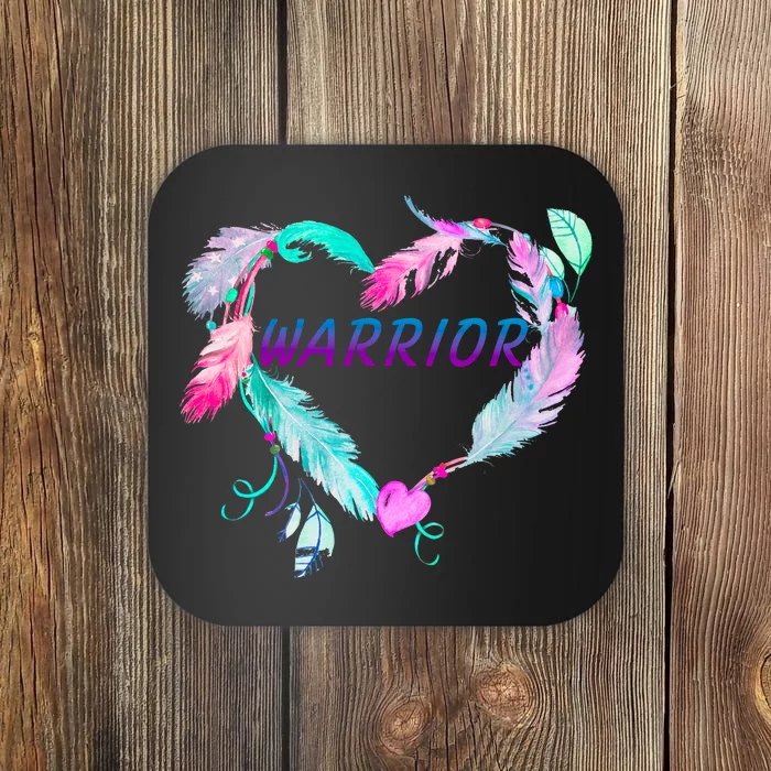 Suicide Prevention Warrior Feather Heart Support Coaster