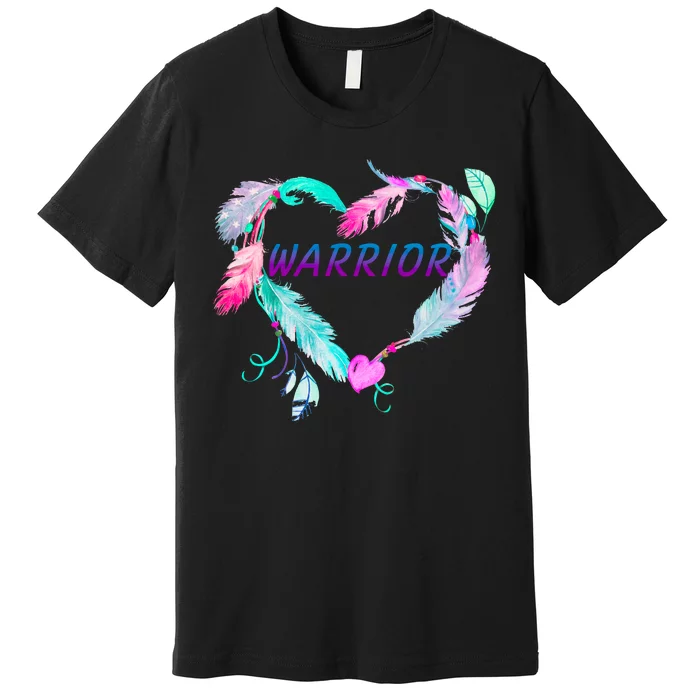 Suicide Prevention Warrior Feather Heart Support Premium T-Shirt