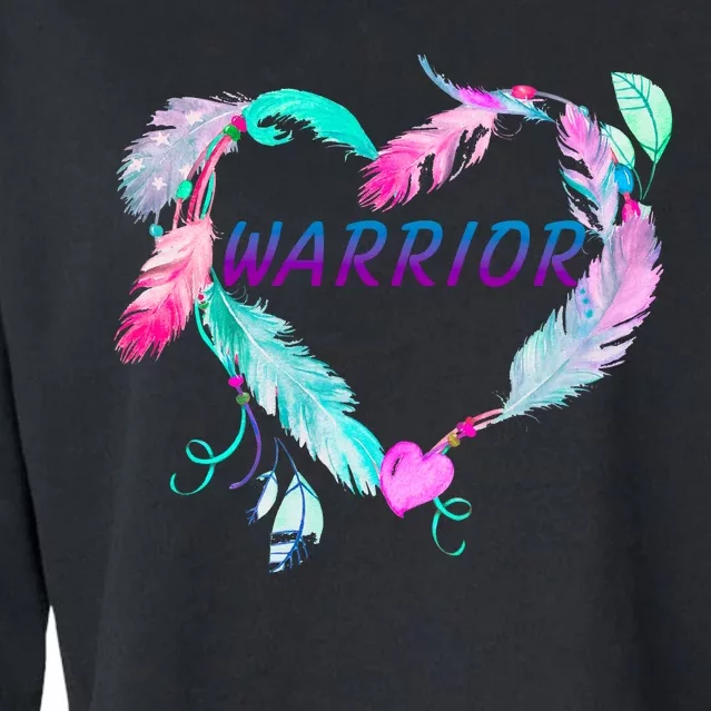 Suicide Prevention Warrior Feather Heart Support Cropped Pullover Crew