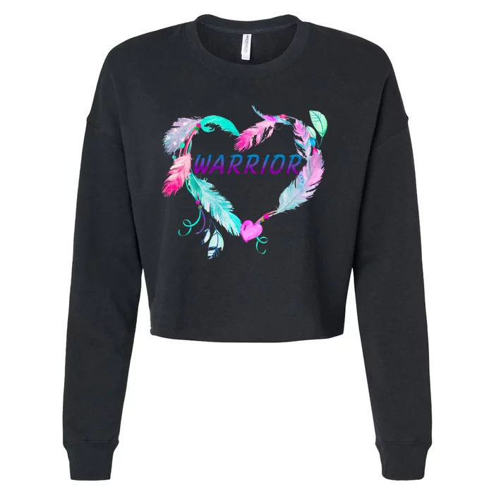 Suicide Prevention Warrior Feather Heart Support Cropped Pullover Crew