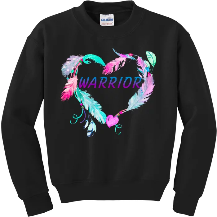 Suicide Prevention Warrior Feather Heart Support Kids Sweatshirt