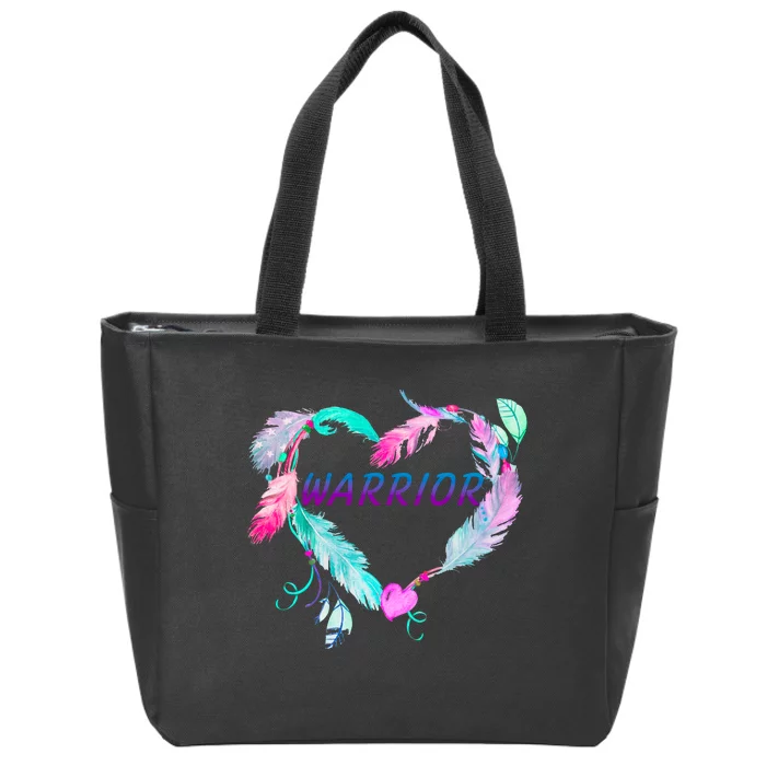 Suicide Prevention Warrior Feather Heart Support Zip Tote Bag