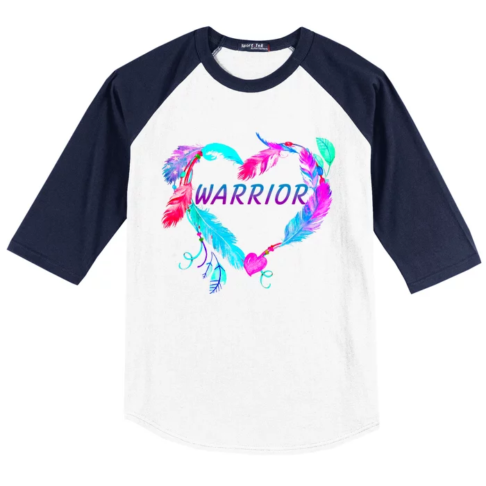 Suicide Prevention Warrior Feather Heart Support Baseball Sleeve Shirt